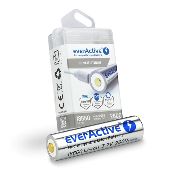 Picture of Battery everActive 18650 3.7V Li-ion 2600mAh micro USB with protection BOX