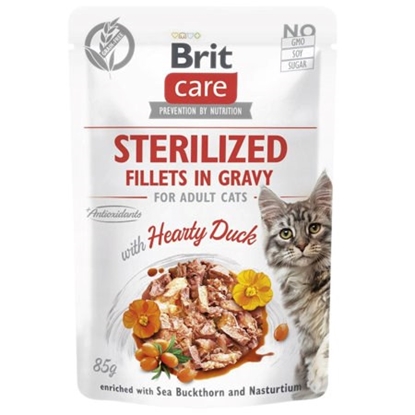 Attēls no BRIT Care Cat Sterilized Hearty Duck Pouch - wet cat food - 85 g