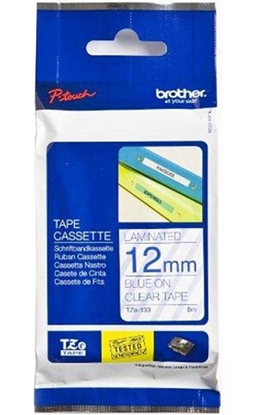 Изображение Brother labelling tape TZE-133 clear/blue 12 mm