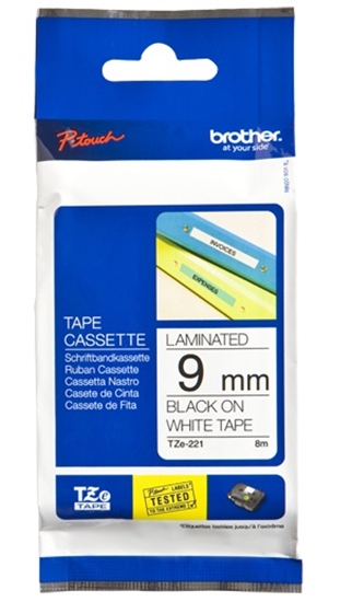 Picture of TZe-221 uzlīmju lente melns uz balta 9mm