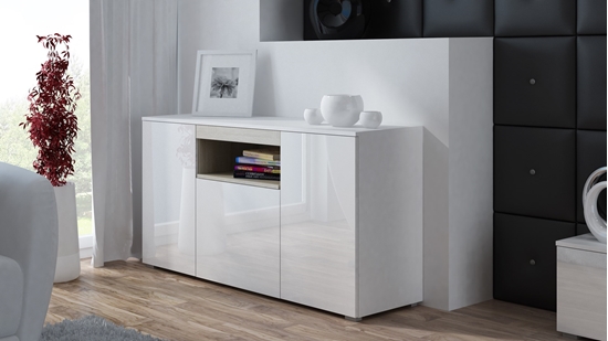 Picture of Cama sideboard VIVA 150 white/white gloss + sonoma oak