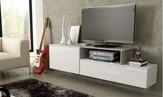 Picture of Cama TV cabinet SIGMA 3 180 white/white gloss + sonoma oak