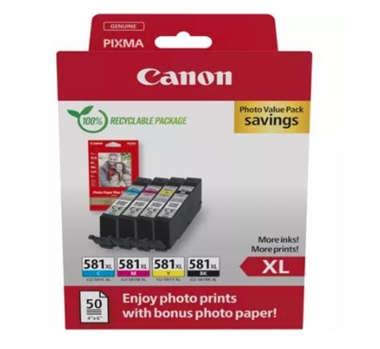 Picture of Tintes kārtridžs Canon CLI-581X BK / C / M / Y High Yield Ink Cartridge + Photo Paper Value Pack