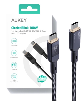 Attēls no CB-MCC102 kabel USB-C - USB-C 1.8m 100W PD 5A 20V LED nylonowy oplot czarny