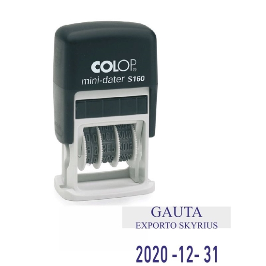 Picture of Zīmogs COLOP datumu numerators Mini-Dater S160 D16 (ISO-standarts YYYY-MM-DD) melns korpuss, zils spliventiņš