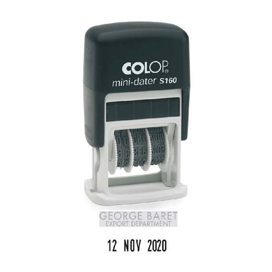 Picture of Zīmogs Colop S160  melns korpuss, bezkrāsas spilventiņš, datuma formāts DD MAY 2026 (mēnesis vārdiem, angliski)