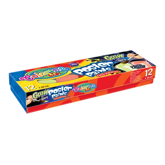 Picture of Guaša krāsas COLORINO KIDS 12 krāsas, komplektā 2 krāsas kuri spīd tumsā, 20 ml