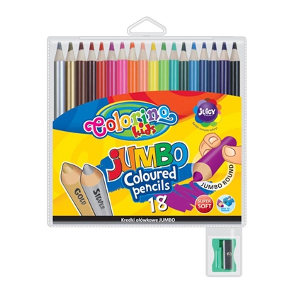 Attēls no Krāsainie zīmuļi COLORINO KIDS JUMBO 18 krāsas, apaļi, komplektā asināmais