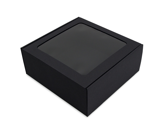 Изображение Dāvanu kaste ar logu, melna, liela kvadrātveida
