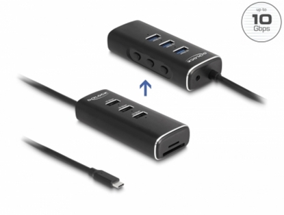 Picture of Delock 3 Port USB 10 Gbps Hub including SD and Micro SD Card Reader with USB Type-C™ connector 60 cm Cable and Switch for each p