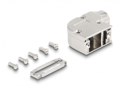Attēls no Delock D-Sub Housing for 9 pin male / female with metal bracket 90° angled