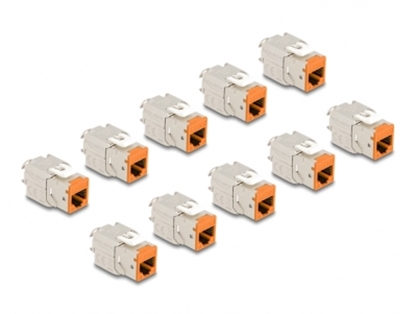 Picture of Delock Keystone Modul RJ45 jack to LSA Cat.6A toolfree orange set 10 pieces