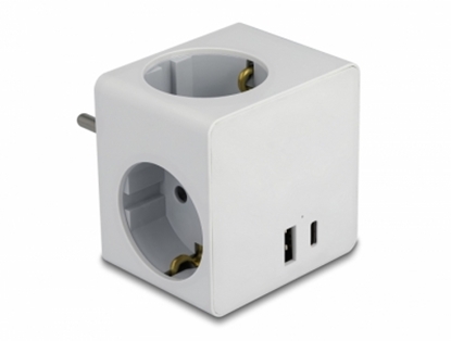 Изображение Delock Multi Socket Cube 3-way with childproof lock and USB PD 3.0 charger 20 W white