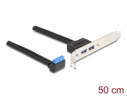 Picture of Delock Slot bracket 1 x USB 5 Gbps pin header female 90° angled to 2 x USB 5 Gbps Type-A female 50 cm