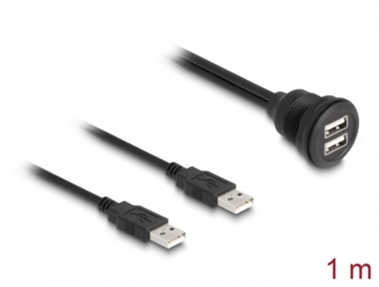 Picture of Delock USB 2.0 Cable 2 x USB Type-A male to 2 x USB Type-A female for built-in 1 m black