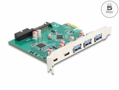 Изображение Delock USB 5 Gbps PCI Express x1 Card to 3 x external Type-A + 2 x external USB Type-C™ female and 1 x internal 19 pin USB pin h