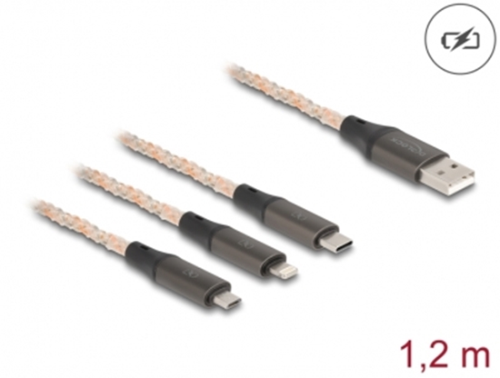 Изображение Delock USB RGB Charging Cable 3 in 1 Type-A to Lightning™ / Micro USB / USB Type-C™ 1.20 m