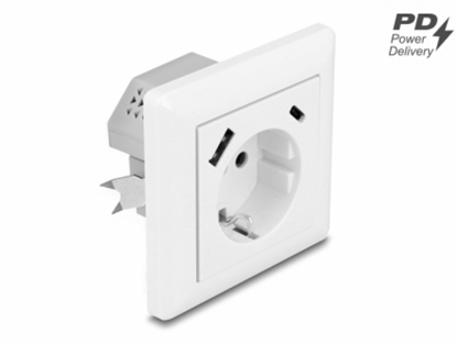 Изображение Delock Wall Socket with two USB Charging Ports, 1 x USB Type-A and 1 x USB Type-C™ with PD 3.0, 18 W