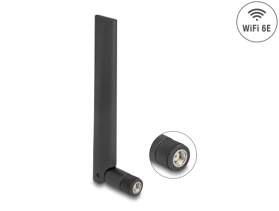 Picture of Delock WiFi 6E Antenna RP-SMA plug 3 dBi omnidirectional with tilt joint black