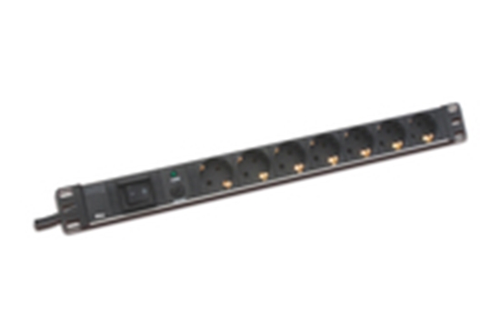 Picture of Digitus aluminum outlet strip with overload protection, 7 safety outlets, 2 m supply safety plug