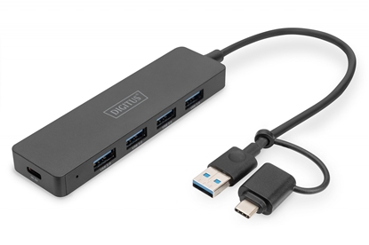 Picture of DIGITUS USB 3.0 Hub 4-Port+USB-C Adapter, SlimLine 0,2m Cable