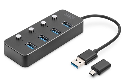 Attēls no DIGITUS USB 3.0 Hub, 4-port switchable, Aluminum Case