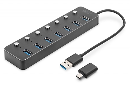 Picture of DIGITUS USB 3.0 Hub, 7-port switchable Aluminum Housing