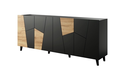 Attēls no ETNA chest of drawers 200x42x82 black matt + oak craft