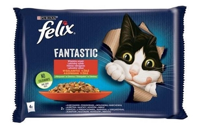 Изображение Felix Fantastic country flavors meat with vegetables - chicken with tomatoes, beef with carrots - 340g (4x 85 g)