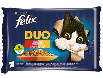 Изображение Felix Fantastic Duo meat - beef and poultry, chicken and kidney, lamb and veal, turkey and liver - 4 x 85g