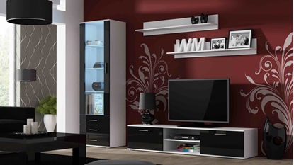 Attēls no Furniture set SOHO 1 (RTV180 cabinet + S1 cabinet + shelves) White/Black Gloss