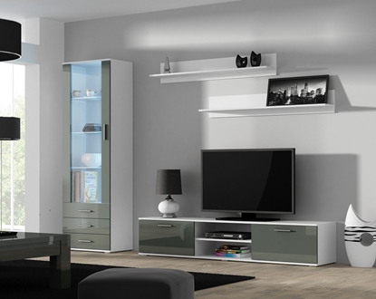 Attēls no Furniture set SOHO 1 (RTV180 cabinet + S1 cabinet + shelves) White/Grey Gloss