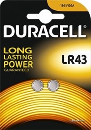 Изображение G12 baterijas 1.5V Duracell Alkaline LR43/186 iepakojumā 2 gb.