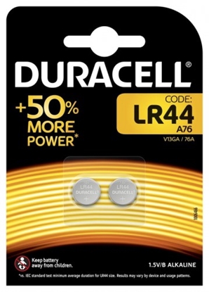 Изображение G13 baterijas 1.5V Duracell Alkaline LR44/A76 iepakojumā 2 gb.