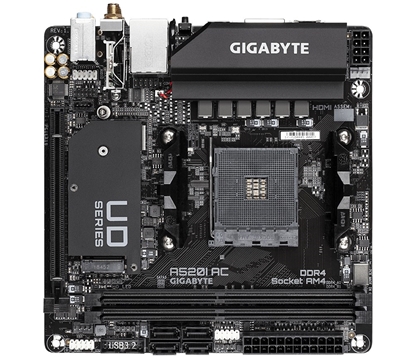 Изображение Gigabyte A520I AC Motherboard - Supports AMD Ryzen 5000 Series AM4 CPUs, 6 Phases Digital VRM, up to 5300MHz DDR4 (OC), 1xPCIe 3.0 M.2, WIFI, GbE LAN, USB 3.2 Gen1