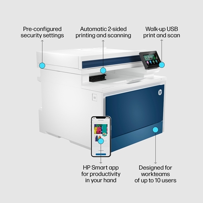 Attēls no HP Color LaserJet Pro MFP 4302fdn Printer, Color, Printer for Small medium business, Print, copy, scan, fax, Print from phone or tablet; Automatic document feeder; Two-sided printing