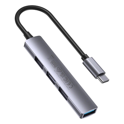 Attēls no HUB USB-C; 3x USB-A 2.0 1x USB-A 5 Gbps Aluminiowy 