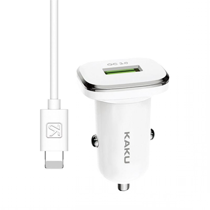 Picture of iKAKU KSC-317 Universāls Auto lādētājs QC 3.0 18W ar Lightning kabeli Balts
