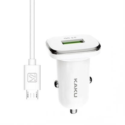 Picture of iKAKU KSC-317 Universāls Auto lādētājs QC 3.0 18W ar Micro-USB kabeli Balts