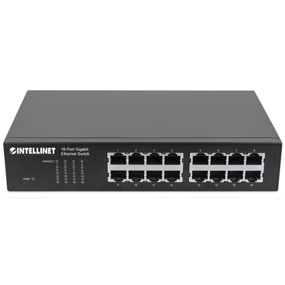 Изображение Intellinet 16-Port Gigabit Ethernet Switch, 16-Port RJ45 10/100/1000 Mbps, IEEE 802.3az Energy Efficient Ethernet, Desktop, 19" Rackmount