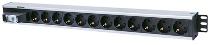 Attēls no Intellinet Vertical Rackmount 12-Output Power Distribution Unit (PDU), EU CEE 7/3 Outlets, With Single Air Switch, No Surge Protection, Built-in 1.6m Power Cord with EU CEE 7/4 Plug