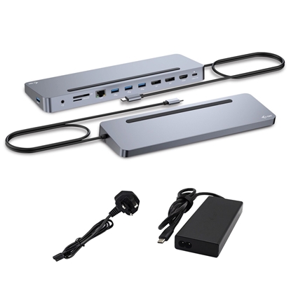 Picture of i-tec USB-C Metal Ergonomic 3x 4K Display Docking Station with Power Delivery 100 W + Universal Charger 100 W