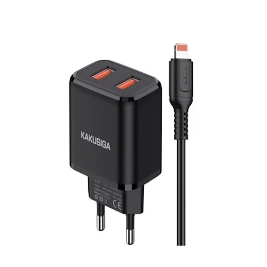 Picture of Kaku KSC-793 2in1 Adaptīvs Dual port ātrs 2.4A lādētājs ar Lightning vadu Black
