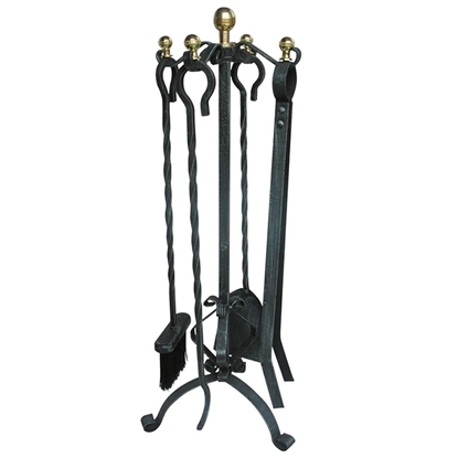 Attēls no Kamīna piederumu kompl,melns ar misiņa pogām