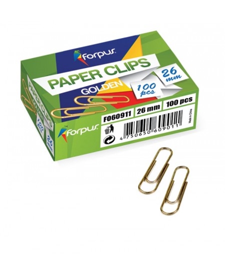 Picture of Kancelejas saspraudes FORPUS 26mm (100gab) zeltītas