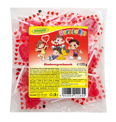 Attēls no Karameles uz kociņa WOOGIE sirds formā, aveņu garša, 175g