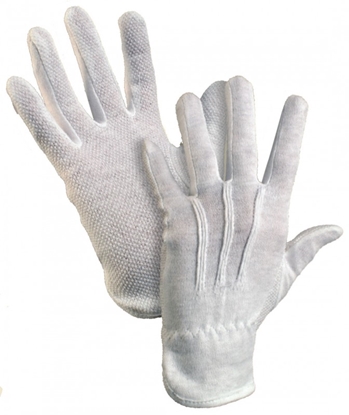 Изображение Kokvilnas darba cimdi pirkstaiņi ar gumijas punktiem vienā pusē ar izmēru M/8, balti, pāris