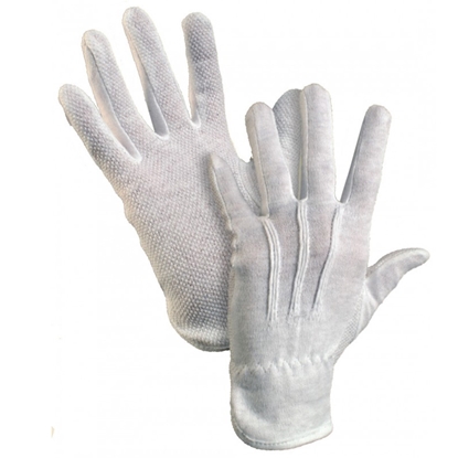Изображение Kokvilnas darba cimdi pirkstaiņi ar gumijas punktiem vienā pusē ar izmēru S/7, balti, pāris