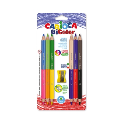 Изображение Krāsainie zīmuļi CARIOCA Bi-Color Maxi, blisterī, 6 krāsas