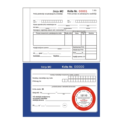 Attēls no Veidlapa LANATEKS Darījumu apliecinošs kvīts,formāts A6/P-3-N (3x25)